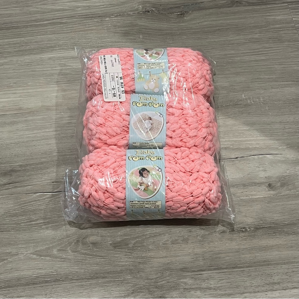 NWT Set of 3 Skeins Bernat Baby Pom Pom Yarn (3.5 oz ea) Candy Floss Pink #6